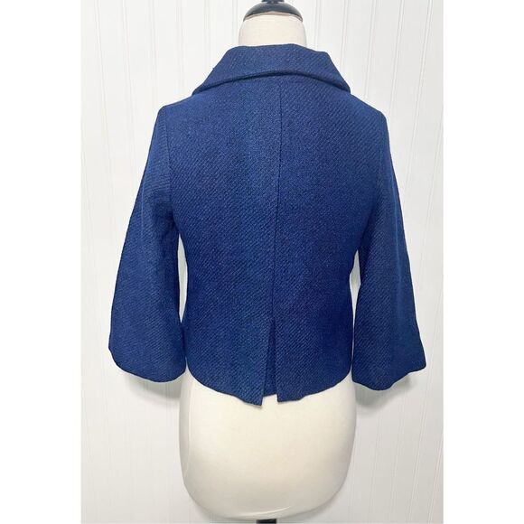 Solemio Womens Button Up Blazer‎ Jacket Collared Cropped Blue Viscose Wool Small - Picture 5 of 10